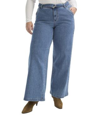 June + Vie Curvie Fit High-Waisted Wide-Leg Utility Jean - Blue