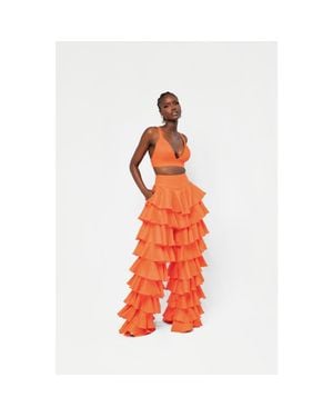 Ofuure Linen Daria Ruffle Pants - Orange
