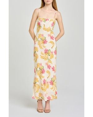 Wayf Calypso Fruit Print Lace Trim Midi Dress - Multicolor