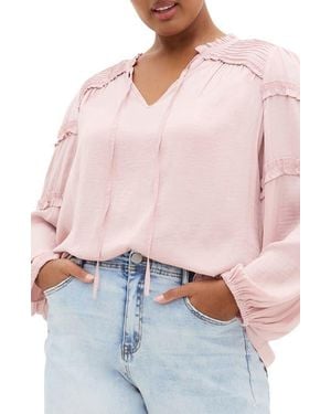City Chic Ruffle Puff Sleevepeasant Blouse - Pink