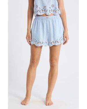 Lunya Embroidered Eyelet Linen Shorts - Blue