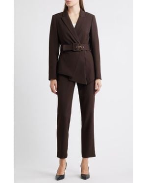 Tahari Peak Lapel Belted Blazer & Pants Set - Black