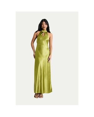 Warehouse Satin Tie Neck Cowl Maxi Dress - Green