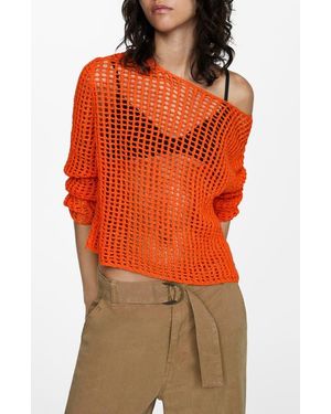 Mango Openwork Sweater - Orange