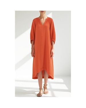 ocean + main Gauze Dress With Pockets - Orange