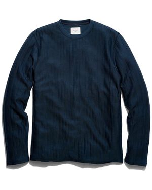 Billy Reid Herringbone Crewneck Long Sleeve T-Shirt - Blue