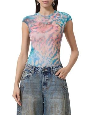 AFRM Nina Print Cap Sleeve Mesh Top - Blue
