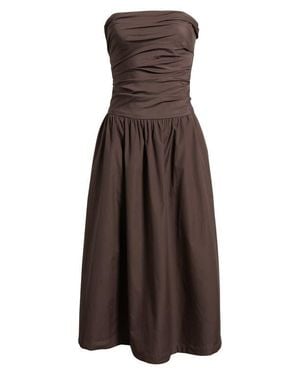 Madewell Strapless Ruched Poplin Midi Dress - Brown