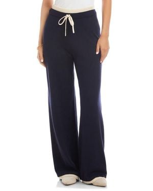 Karen Kane Contrast Trim Wide Leg Drawstring Pants - Blue