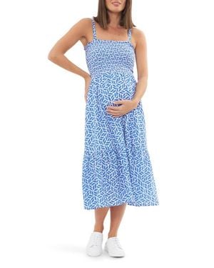 Ripe Maternity Joyce Smocked Midi Maternity Sundress - Blue