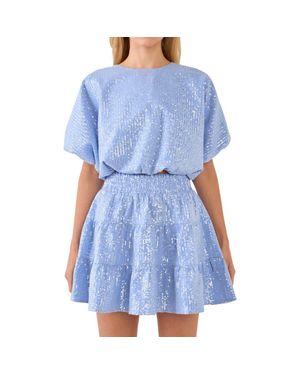 Endless Rose Sequins Crop Top - Blue
