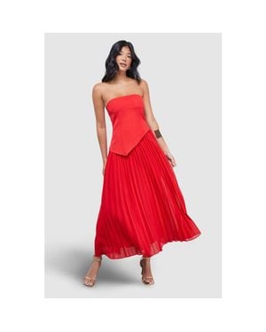 Warehouse Bandeau Bodice Pleated Midi Dress - Red