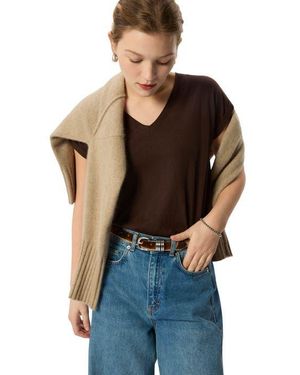 Whistles Willa V-Neck Cap Sleeve Tee - Blue