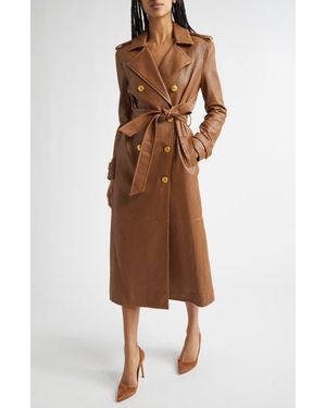 L'Agence Baylee Perforated Leather Trench Coat - Brown