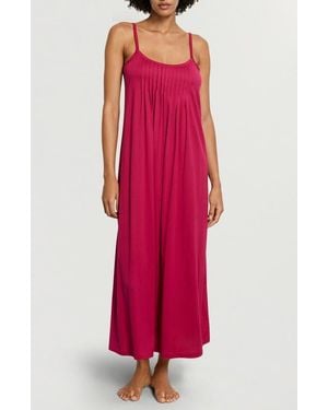 Hanro Juliet Pleat Neck Cotton Nightgown - Red