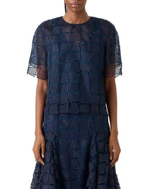 Akris Embroidered Trapezoid Organza Top - Blue