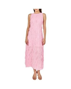Endless Rose Texture Fringe Sleeveless Maxi Dress - Pink