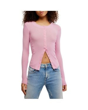 Free People Going Places Pointelle Stitch Snap Front Top - Red