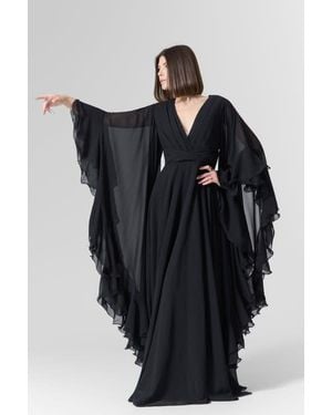 Le Fafo Luna Ruffles Sleeves Chiffon Maxi Dress - Black