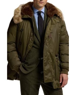 Ralph Lauren Insulated Down Parka Jacket With Genuine Shearling Trim - Black