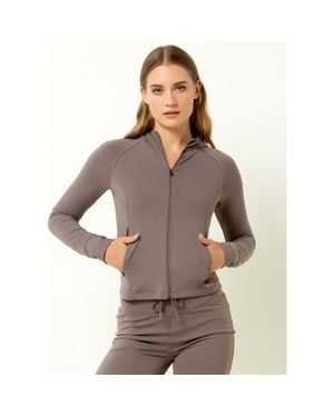 Single Stitch Sueded Full Zip Hooded Jacket - Brown
