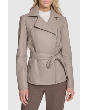 Andrew Marc Leather Trench Jacket - Brown