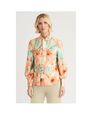 Misook Floral Printed Crepe De Chine Blouse - Orange