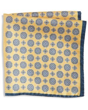 Nordstrom Medallion Reversible Silk Pocket Square - Yellow