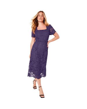 June + Vie Square-Neck Lace Dress - Purple