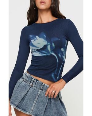 Princess Polly Raldor Floral Graphic Mesh Top - Blue
