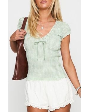 Princess Polly Coast To Coast Smocked Gingham Top - White