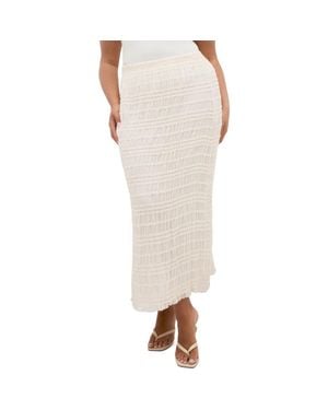 City Chic Emelia Smocked Midi Skirt - Natural
