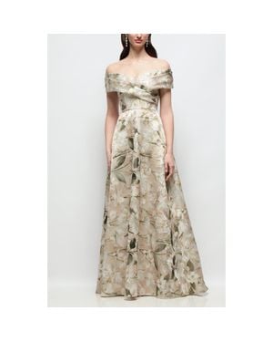 The Dessy Group Karr Metallic Floral Jacquard Off The Shoulder Organza Gown - Natural