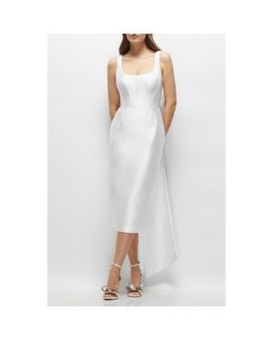 Alfred Sung Bow Back Satin Twill Midi Cocktail Dress - White