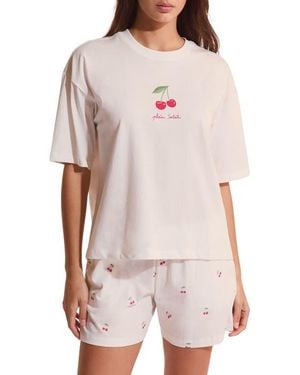 Etam Berry Cherry Print Cotton Sleep Shorts - Red