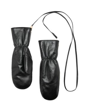 Mango Leather Mittens With Faux Fur Lining - Black