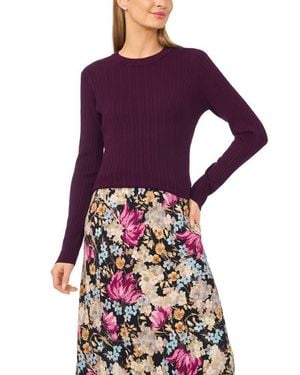 Halogen® Pointelle Rib Crewneck Sweater - Purple