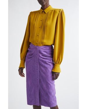 Valentino Pintuck Silk Cady Button-Up Shirt - Yellow