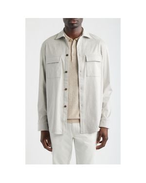 Scott Barber Stretch Faux Microsuede Shirt Jacket - Blue