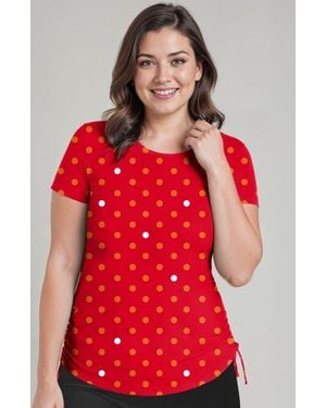 Calypsa Plus Size Short Sleeve Adele Swim Top - Red