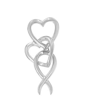 Haus of Brilliance 925 Sterling Double-Heart & Awareness Ribbon Linked Pendant Necklace - Metallic