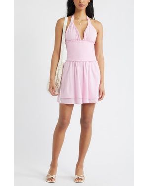BP. Tie Back Halter Cotton Blend Minidress - Pink