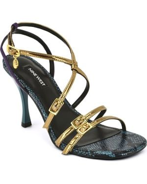 Nine West Lavva Buckle Ankle Strap Sandal - Metallic