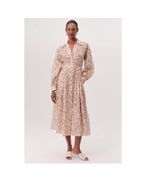 Exquise Katie Fitted Waist Floral Midi Shirt Dress - Pink