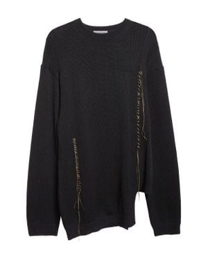 Yohji Yamamoto Asymmetric Embroidered Wool & Cotton Sweater - Black