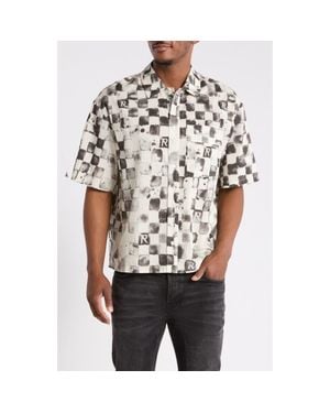 Represent Poolside Check Short Sleeve Cotton & Linen Button-Up Shirt - Multicolor
