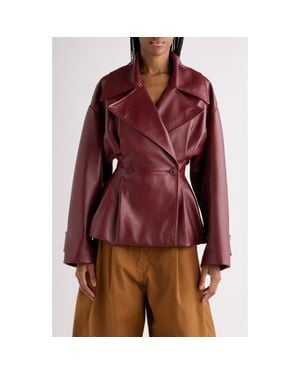 Balenciaga Folded Leather Trench Jacket - Red