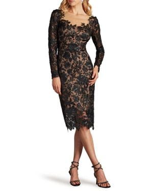 Tadashi Shoji Embroided Lace Long Sleeve Cocktail Dress - Black