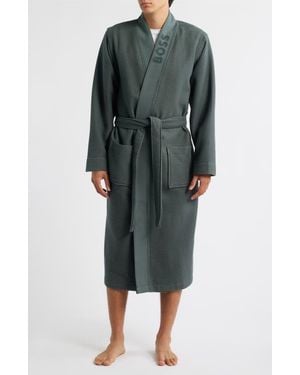 BOSS Waffle Knit Kimono Robe - Green