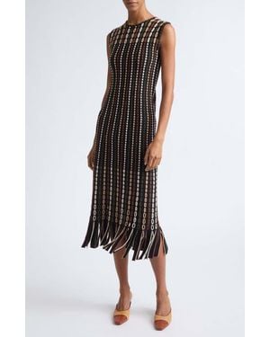 Ulla Johnson Amina Fringe Knit Midi Dress - Black